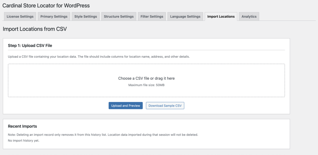 CSV import interface example